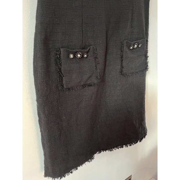 Karl Lagerfeld Black Tweed Fringe Knee Length Sheath Pocket Dress Womens Size 12 - Picture 4 of 7